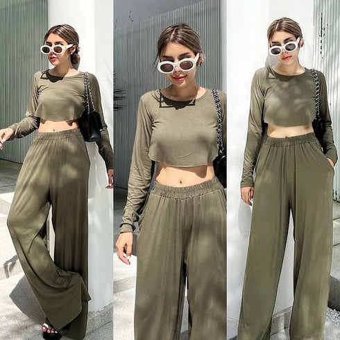 YUNAKA Two Piece Cropped Top with Trouser